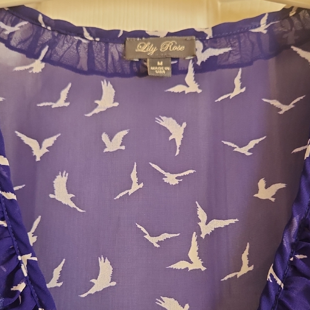 Lily Rose Purple Sheer Bird Print Blouse - Picture 5 of 9
